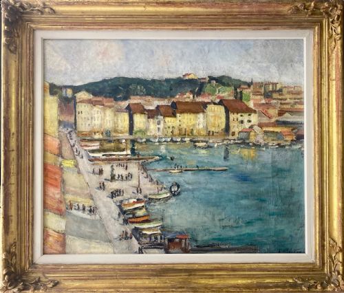 fig 7. Masterpiece: Fauve animated harbour scene, ca 1910, the South of France, Georges Dusfrenoy French oil on canvas