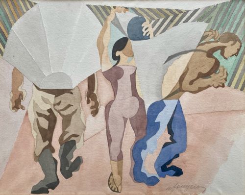 Masterpiece: Cubist Pop Art Precursor Tate Gallery Artist Fougeron Coalfield Workers, 1940s Watercolour on Paper