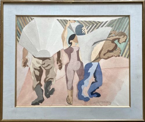fig 1. Masterpiece: Cubist Pop Art Precursor Tate Gallery Artist Fougeron Coalfield Workers, 1940s watercolour on paper