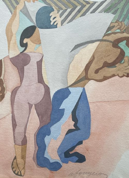fig 3. Masterpiece: Cubist Pop Art Precursor Tate Gallery Artist Fougeron Coalfield Workers, 1940s watercolour on paper