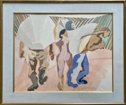 fig 6. Masterpiece: Cubist Pop Art Precursor Tate Gallery Artist Fougeron Coalfield Workers, 1940s watercolour on paper
