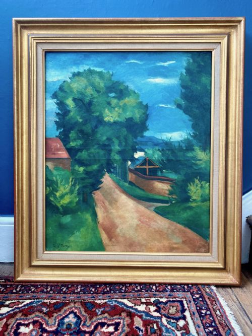 fig 1. Fauve Country Lane, ca 1919 French avant garde landscape colorist painting Rene Durey oil on canvas