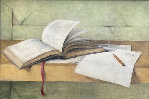 Masterpiece: The Blank Page: A Writer's Still Life, Ca 1947 Russian Avant Garde Woman Artist in New York Oil on Canvas