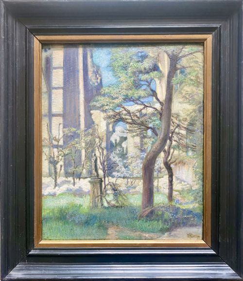 RENEWAL SPRINGTIME AFTER THE WAR MAY 1919 BLOSSOMING TREES NEAR THE RUINED ABBEY OII ON PANEL - ADDITIONAL PHOTO 1
