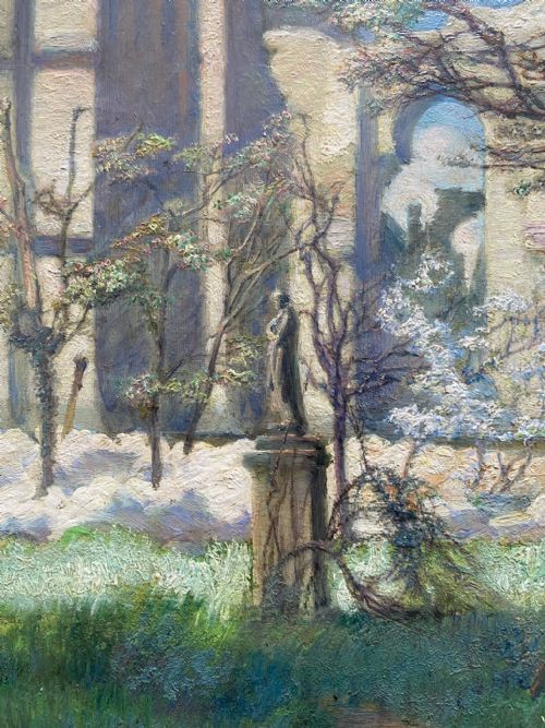 RENEWAL SPRINGTIME AFTER THE WAR MAY 1919 BLOSSOMING TREES NEAR THE RUINED ABBEY OII ON PANEL - ADDITIONAL PHOTO 2