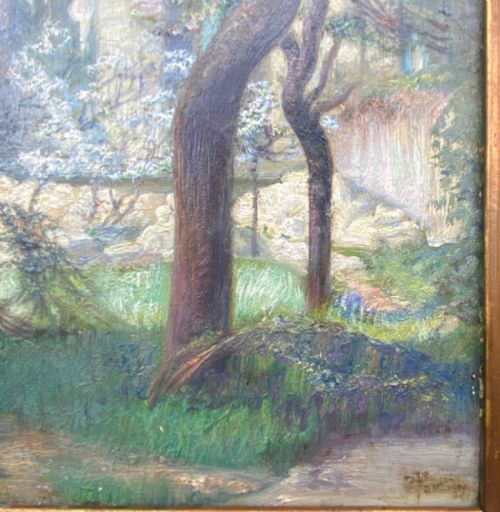RENEWAL SPRINGTIME AFTER THE WAR MAY 1919 BLOSSOMING TREES NEAR THE RUINED ABBEY OII ON PANEL - ADDITIONAL PHOTO 3