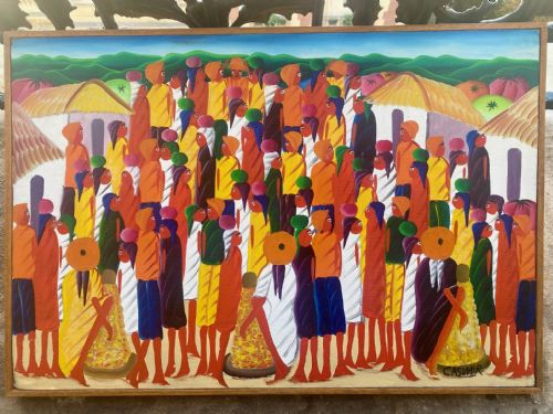 fig 1. Market Scene, ca 1960 Haitian Master Laurent Casimir bold and colourful naive outsider oil on canvas