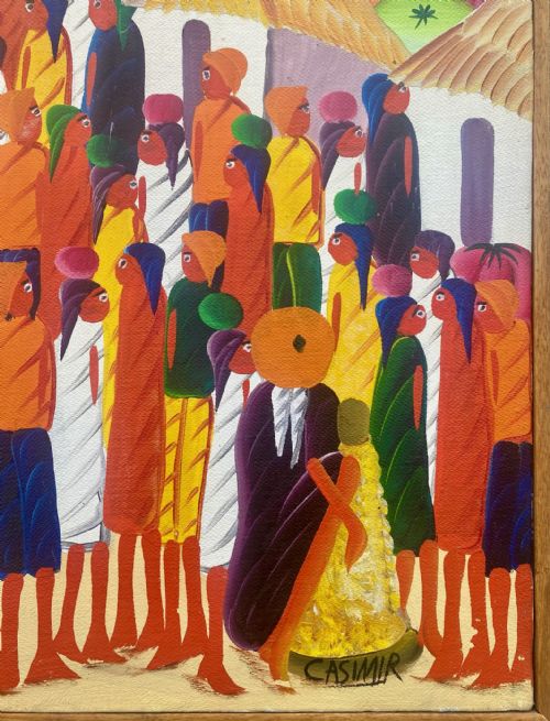 fig 2. Market Scene, ca 1960 Haitian Master Laurent Casimir bold and colourful naive outsider oil on canvas
