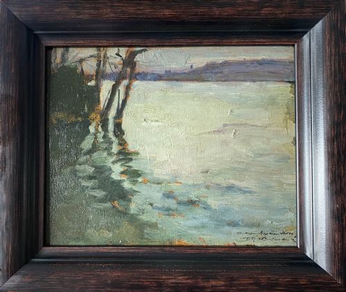 fig 1. Effect of Light on Water, the flooded river Seine, ca 1910, Impressionist oil on panel