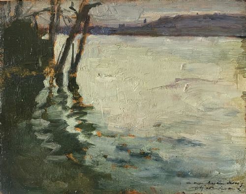 fig 2. Effect of Light on Water, the flooded river Seine, ca 1910, Impressionist oil on panel