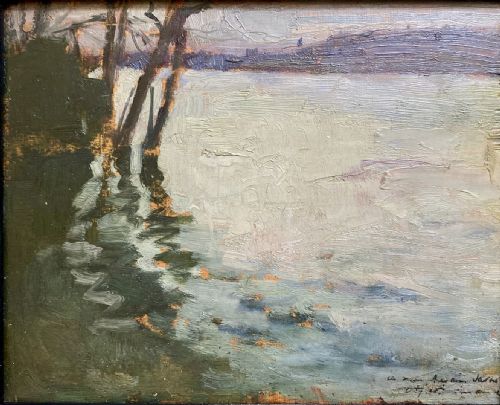 Effect of Light on Water, the Flooded River Seine, Ca 1910, Impressionist Oil on Panel
