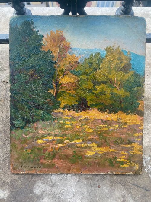 fig 1. Early autumn in Provence, ca 1890, luminous impressionist landscape, French plein air oil on board