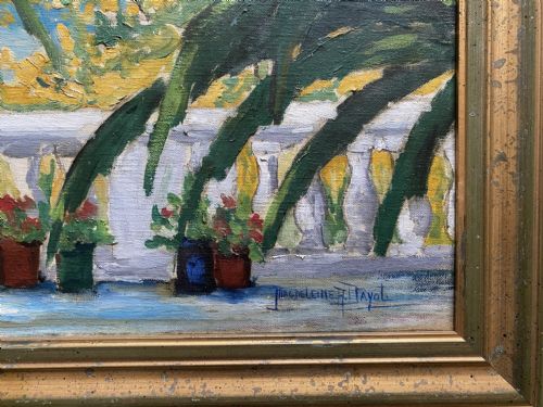 fig 3. A patio overlooking the sea, ca 1920, Oran mediterranean summer scene French woman artist oil on canvas