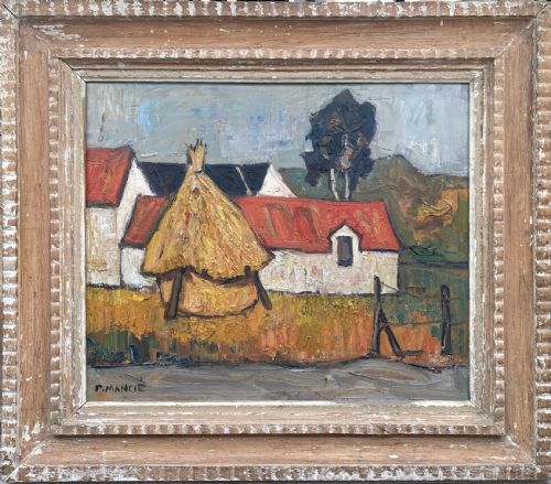 fig 1. The Haystack, ca 1950: French Impasto Landscape Painting with Stamped Émile Bouche Montparnasse Frame oil on canvas