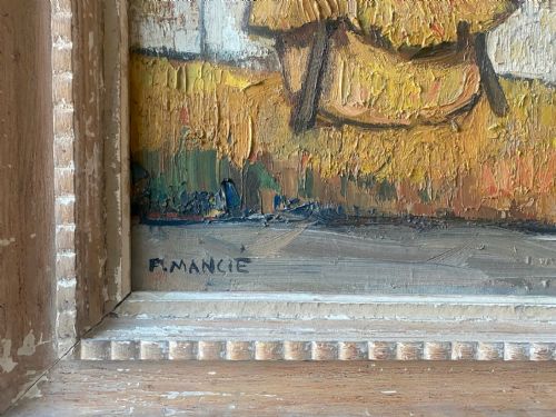 fig 2. The Haystack, ca 1950: French Impasto Landscape Painting with Stamped Émile Bouche Montparnasse Frame oil on canvas