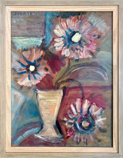 fig 1. Cubist Flowers, ca 1950, Abstracted Floral Fauve Still Life by Franco Russian Ukrainian Nicolas Issaiev oil on board