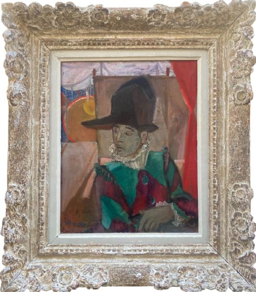 The Harlequin, 1918: Poignant Avant Grande Oil on Board