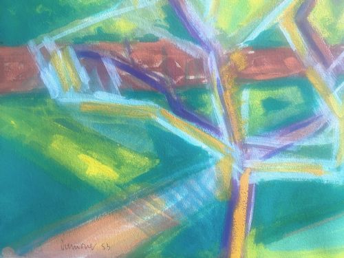 CUBIST ABSTRACTED MEDITERRANEAN LANDSCAPE 1953 PROVENCE THE ALPILLES VIBRANT FRENCH GOUACHE PAINTING ON PAPER - ADDITIONAL PHOTO 1