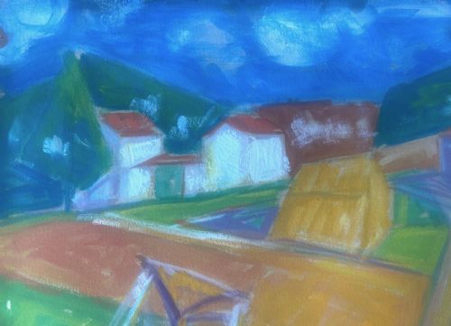 CUBIST ABSTRACTED MEDITERRANEAN LANDSCAPE 1953 PROVENCE THE ALPILLES VIBRANT FRENCH GOUACHE PAINTING ON PAPER - ADDITIONAL PHOTO 2