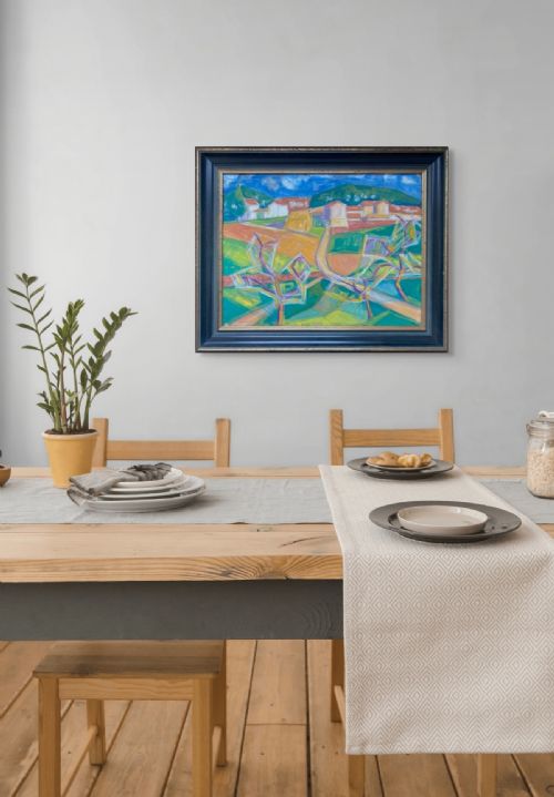 CUBIST ABSTRACTED MEDITERRANEAN LANDSCAPE 1953 PROVENCE THE ALPILLES VIBRANT FRENCH GOUACHE PAINTING ON PAPER - ADDITIONAL PHOTO 4
