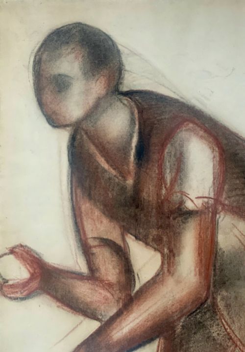 THE PETANQUE PLAYER CA 1920 AVANT GARDE CUBIST DEUX CRAYON MASTER DRAWING BY DEMETRIOS GALANIS PRESTIGIOUS PROVENANCE DRAWING ON PAPER - ADDITIONAL PHOTO 2