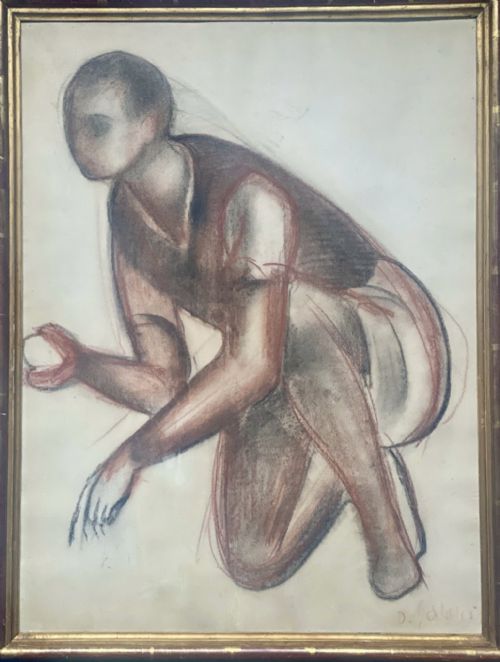 THE PETANQUE PLAYER CA 1920 AVANT GARDE CUBIST DEUX CRAYON MASTER DRAWING BY DEMETRIOS GALANIS PRESTIGIOUS PROVENANCE DRAWING ON PAPER - ADDITIONAL PHOTO 3