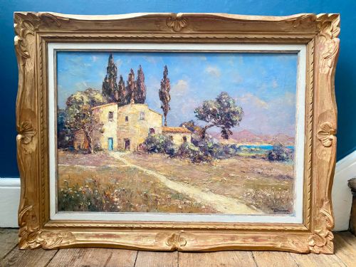 fig 1. Old Farmhouse by the Sea, Provence: Pampelonne Near St. Tropez Large French Cote d'Azur
Mediterranean Landscape oil on canvas