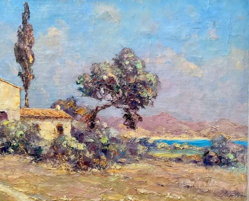 fig 3. Old Farmhouse by the Sea, Provence: Pampelonne Near St. Tropez Large French Cote d'Azur
Mediterranean Landscape oil on canvas