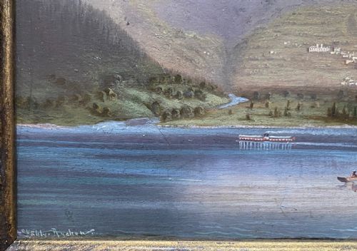 fig 2. Magic Mountain: a boating summer holiday, ca 1890: Lake Lucerne Swiss majestic miniature oil on panel painting