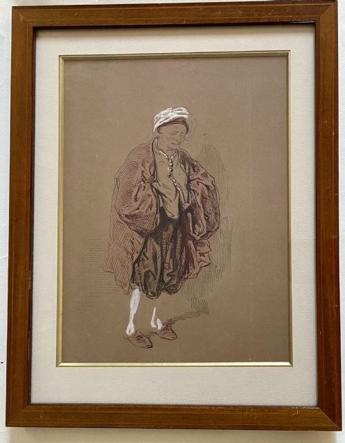 THE HYPOCHONDRIAC CA 1840 FRENCH 19TH CENTURY MOLIERE THEATRE FIGURE FINE LINE DRAWING ON PAPER - ADDITIONAL PHOTO 1