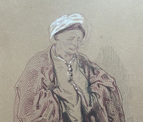 THE HYPOCHONDRIAC CA 1840 FRENCH 19TH CENTURY MOLIERE THEATRE FIGURE FINE LINE DRAWING ON PAPER - ADDITIONAL PHOTO 2