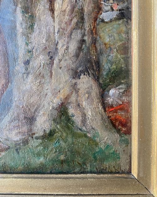 THE BATHER AND THE ARTIST CA 1885 A BASHFUL NUDE BY MANET STUDENT FRENCH OIL ON PANEL - ADDITIONAL PHOTO 2