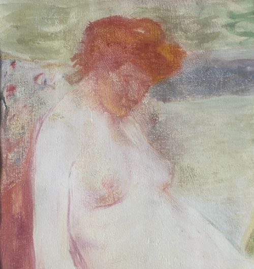 THE TEA HOUR CA 1918 INTIMIST BONNARDESQUE INTERIOR SCENE BY WOMAN ARTIST OIL ON PAPER - ADDITIONAL PHOTO 2
