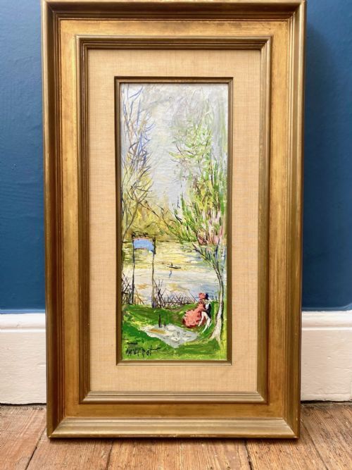 THE LOVERS PICNIC BY THE BOATING LAKE PRESTIGEOUS PROVENANCE BY FRENCH EXPRESSIONIST GABRIEL DAUCHOT OIL ON CANVAS - ADDITIONAL PHOTO 1