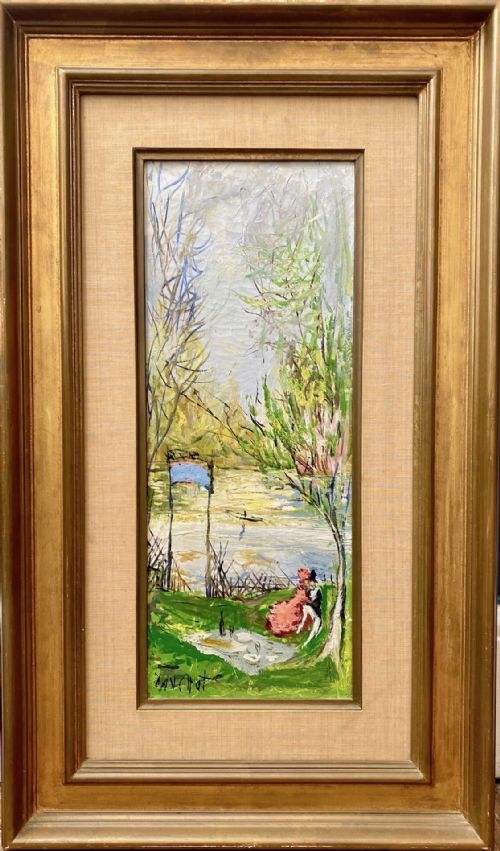 THE LOVERS PICNIC BY THE BOATING LAKE PRESTIGEOUS PROVENANCE BY FRENCH EXPRESSIONIST GABRIEL DAUCHOT OIL ON CANVAS - ADDITIONAL PHOTO 2