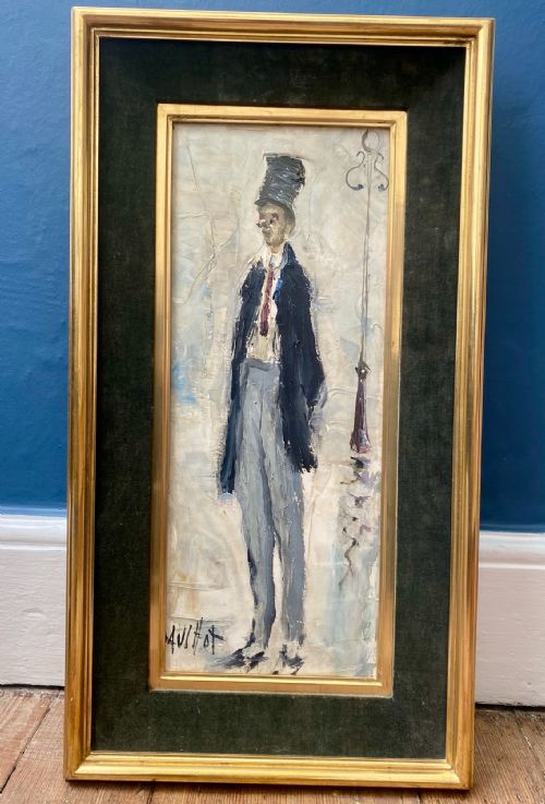 fig 1. The Top Hat, Figure by a Lamp Post, ca 1960: French Expressionist Gabriel Dauchot oil on canvas
