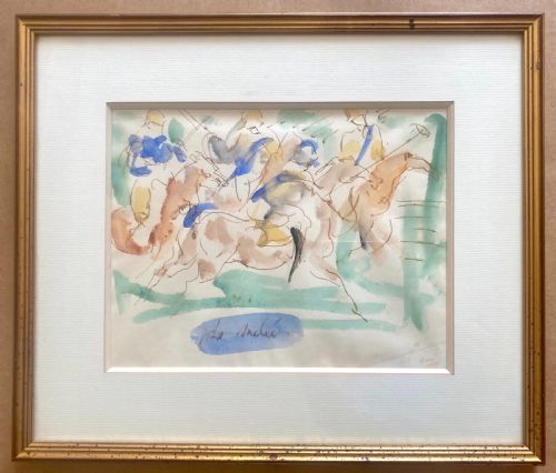 THE POLO MATCH CA 1935 EQUESTRIAN GEN PAUL STYLE EXPRESSIONIST WATERCOLOUR AND INK ON PAPER - ADDITIONAL PHOTO 4