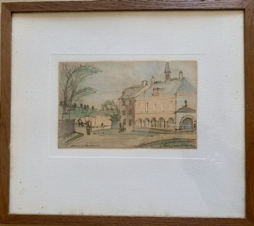 FIGURES BEFORE A TOWN HALL CA 1947 HENRY DE WAROQUIER FRENCH INK AND WATERCOLOUR MIXED MEDIA DRAWING - ADDITIONAL PHOTO 2