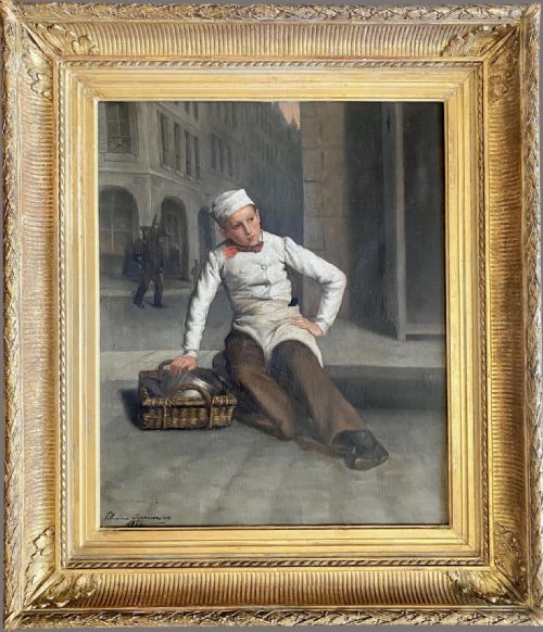 MARMITON APPRENTICE COOK RESTING PARIS C1850 SALONEXHIBITING WOMAN ARTIST OIL ON CANVAS - ADDITIONAL PHOTO 1