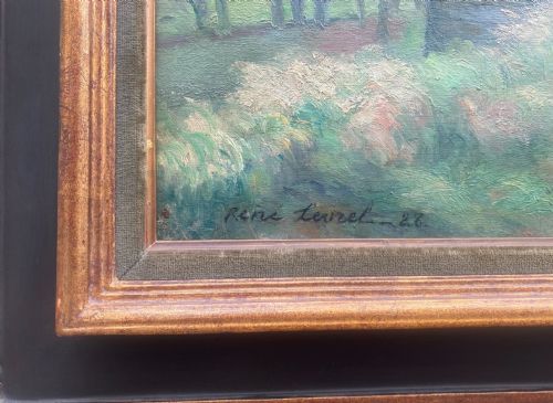 EARLY SPRING IN MONET COUNTRY THE ROAD TO POURVILLE NORMANDY 1928 RENE LEVREL LARGE OIL ON CANVAS - ADDITIONAL PHOTO 3