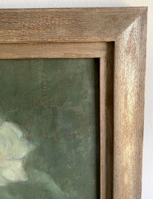 WHITE ROSES CA 1910 ART NOUVEAU PERIOD FLORAL STILL LIFE OIL ON BOARD - ADDITIONAL PHOTO 3