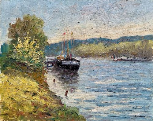 The Seine Near Giverny, Normandy, Ca 1960, French Post Impressionist  Oil on Canvas