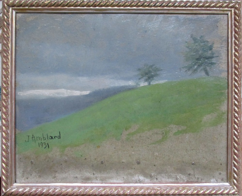 French Aveyron landscape, 1931 rolling hills, oil on board by  Jean Amblard (1911-1989) View II