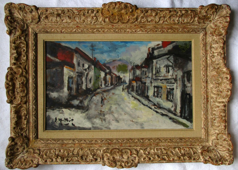 1920s French Expressionist, close to de Vlaminck in style. Village in the Creuse region, Montparnasse frame
