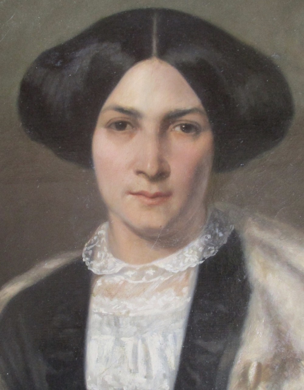 Antique Romantic Period 1850s Striking Portrait of a  Parisian Beauty in the style of Ingres, Gottlob Fischer (1829-1905) oil on canvas