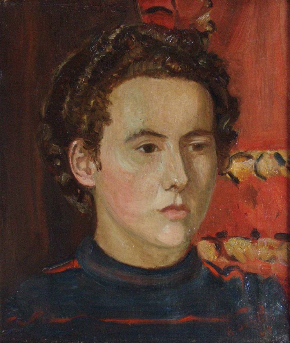 Antique Appealing French  portait of a young woman, by Andree Seailles, dated 1948