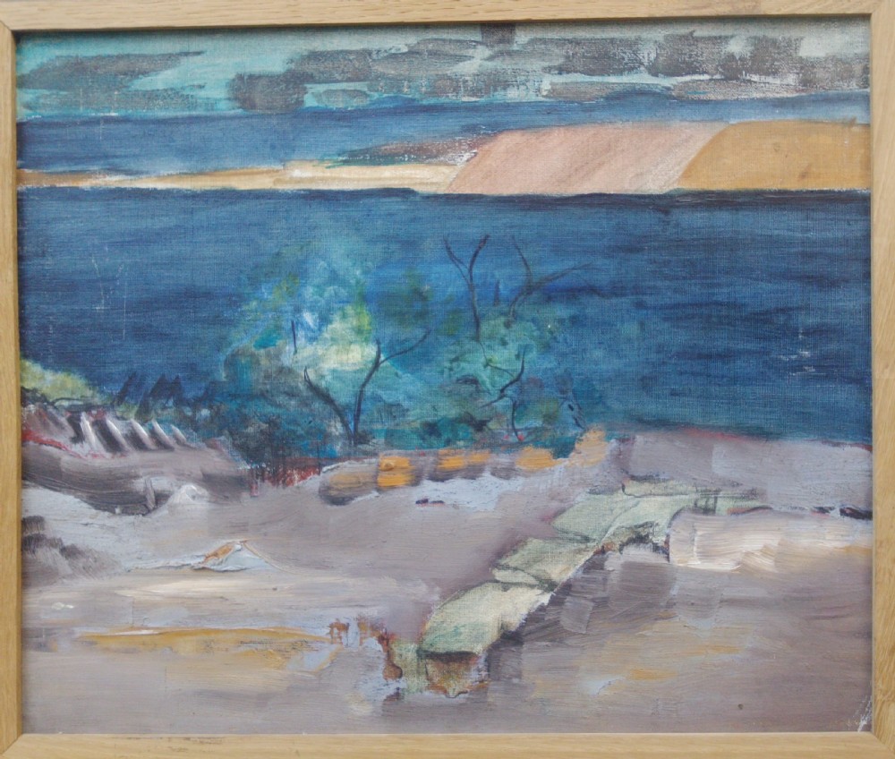 French Abstracted poetic Water Landscape, oil on board, 1956 View II