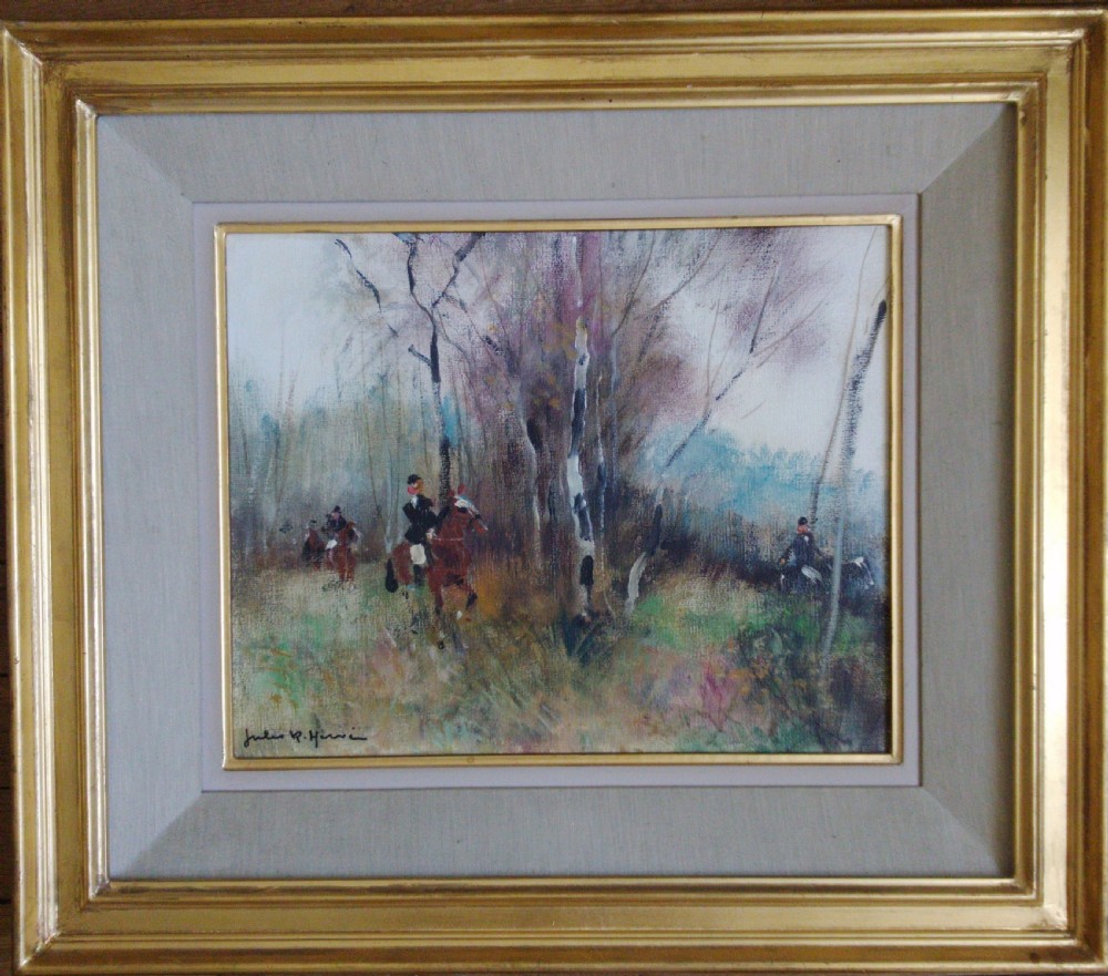 Jules Rene Herve Riders in the Woods, Country Pursuits: antique oil on canvas  View II
