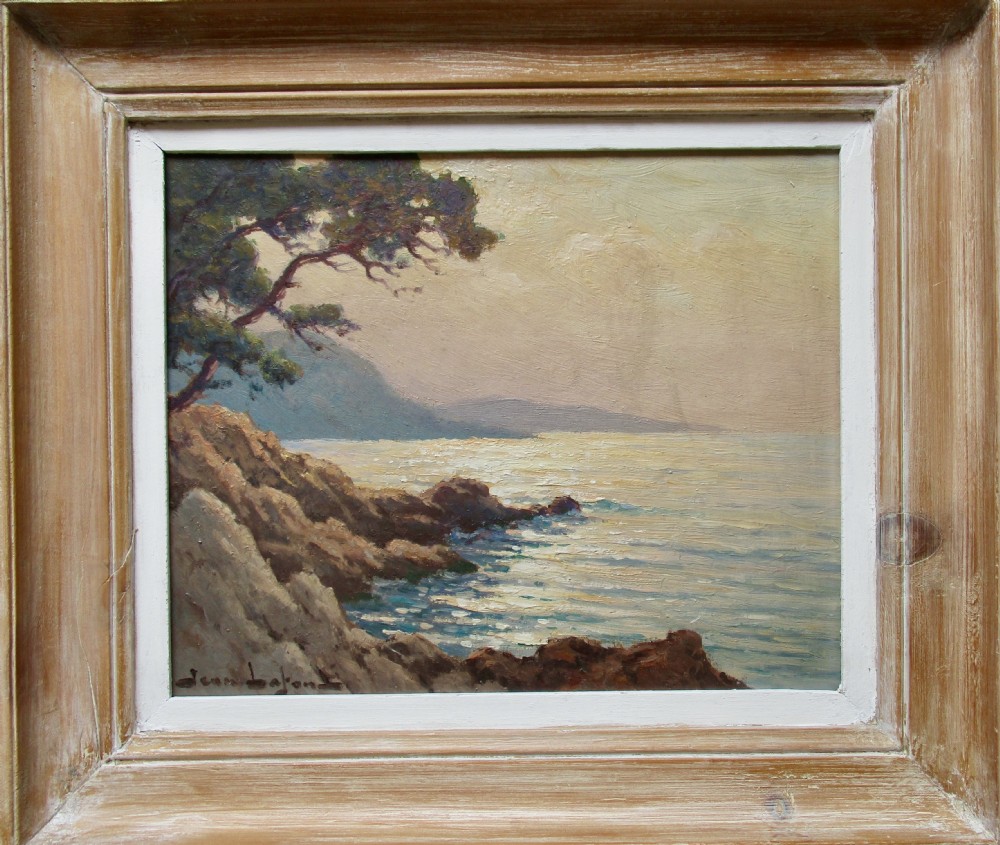 A peaceful bay in the South of France circa 1940, Antibes or Juan les Pins, antique oil on panel by Jean Keuleyan Lafon View III