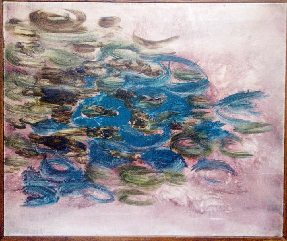 Symbols, Calligraphy, semiotic study, by Bernard Quentin, French antique abstract oil on canvas, 1959  View II
